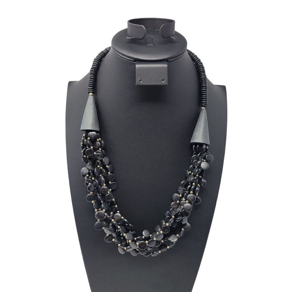 Vintage Chunky statement Mult Strand 26" Opera Necklace Black Seeds Tribal primi - Picture 9 of 9